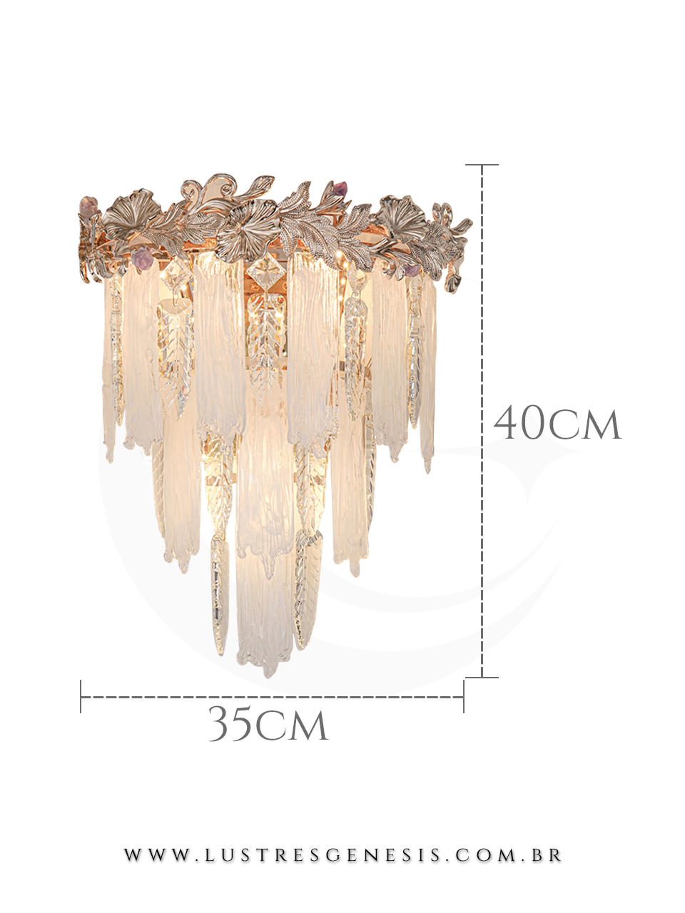 Luminaria Arandela de Cristal Dourado 35x40cm, Salas, Quarto, Cabeceira, Lavabo, Escadas, Hall, Living